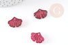 Pendentif verre fuchsia feuille gingko,pendentif verre pour création bijoux, 15x20mm, x10 G4702