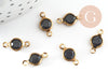 Pendentifs connecteurs ronds laiton brut cristal noir,connecteurs laiton,cristal noir, 6mm, x10 G0374