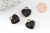 Pendentifs doré cœur émail noir, pendentif coeur, laiton brut, pendentif amour,10mm, X10 G3571