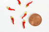 Pendentifs doré piment émail rouge 15mm,breloque laiton doré, pendentif coloré,création bijoux, x10 G2962