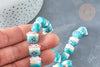 Perle chat porte-bonheur Porcelaine blanc turquoise 14mm, création bijoux pierre, x5 G8186