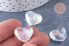 Perle coeur facette plastique transparent irisé 16mm , perle plastique coeur,lot de 5 perles G6436