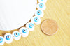 Perle coeur nacre blanche mauvais oeil bleu clair, fournitures créatives,chance, cabochon nacre, gri-gri,12mm ,lot de 10,G3405