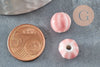 Perle ronde striée porcelaine rose 11mm, fabrication bijoux céramique, x10 G9528