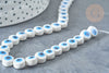 Perles Rondes plates porcelaine blanche mauvais œil bleu 8x5mm, bijou céramique, x10 G8007