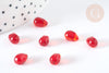 Perles cristal transparent goutte rouge 9mm, verre,x50 G7296