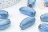 Perles ovales porcelaine bleue,perles céramique, porcelaine émaillée,perle ovales, création bijoux, 32mm, x5 G5503