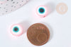 Perles polymère rondes plates rose mauvais oeil 10,5-12mm, bijoux fantaisie DIY chance, X5 G7202