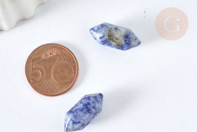 Pierre sodalite naturelle double pointes 19~22mm, séance lithothérapie, x1 G7533