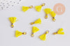 Pompon jaune polyestère support doré,décoration pompon, pompon boucles,fabrication bijoux bohème,10-15mm,les 10 G6237