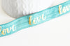 Ruban élastique vert or LOVE EFJF, bracelet EVJF,ruban mariage,fourniture créative,scrapbooking,16mm,1 mètre G3759