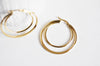 créoles double acier doré, bijoux doré, création bijoux, oreille percée,sans nickel, la paire, boucles acier,42mm -G1311