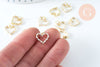 Colgante de corazón de latón bañado en oro de 18 quilates y cristal de circonio de 12 mm, colgante de amor de latón para la creación de joyas, X1 G6182