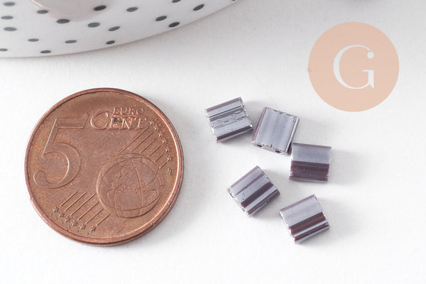 perles rocaille carré verre rectangle violet irisé opaque, perle carré création bracelet, perle tila,4.5mm,2 trous, x50 (4.8GR)(G6311)
