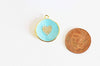 Pendentif médaille rond coeur émail laiton doré et zircon, pendentif laiton coeur,sans nickel,23mm, l'unité G4824
