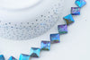 Perle verre losange  irisé facetté 17mm, perles carrée, perles verre pour création bijoux,fil de 35 perles G6064