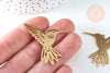 Pendentif acier doré 18K oiseau colibri 39.5,breloque acier inoxydable doré, pendentif sans nickel,création bijoux, l'unité G6335