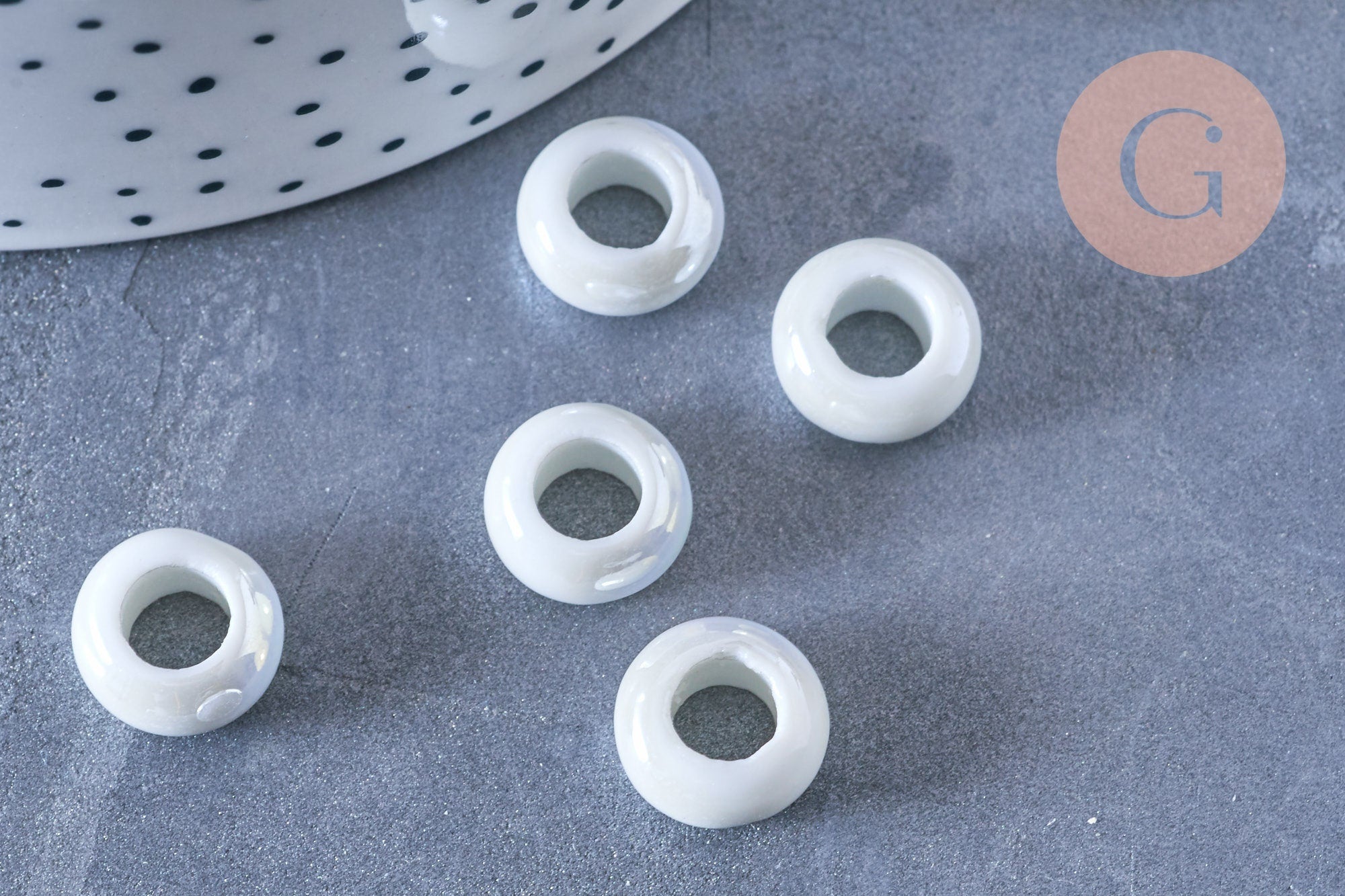 Perle porcelaine blanche irisé donut, perle céramique, fabrication bijoux,  céramique blanche, lot de 10, 14-16mm,g3311 - Un grand marché